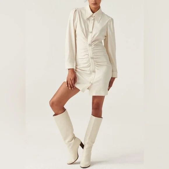 BA&SH Koane long sleeve collared mini dress white rhinestone buttons bridal S - Picture 1 of 7